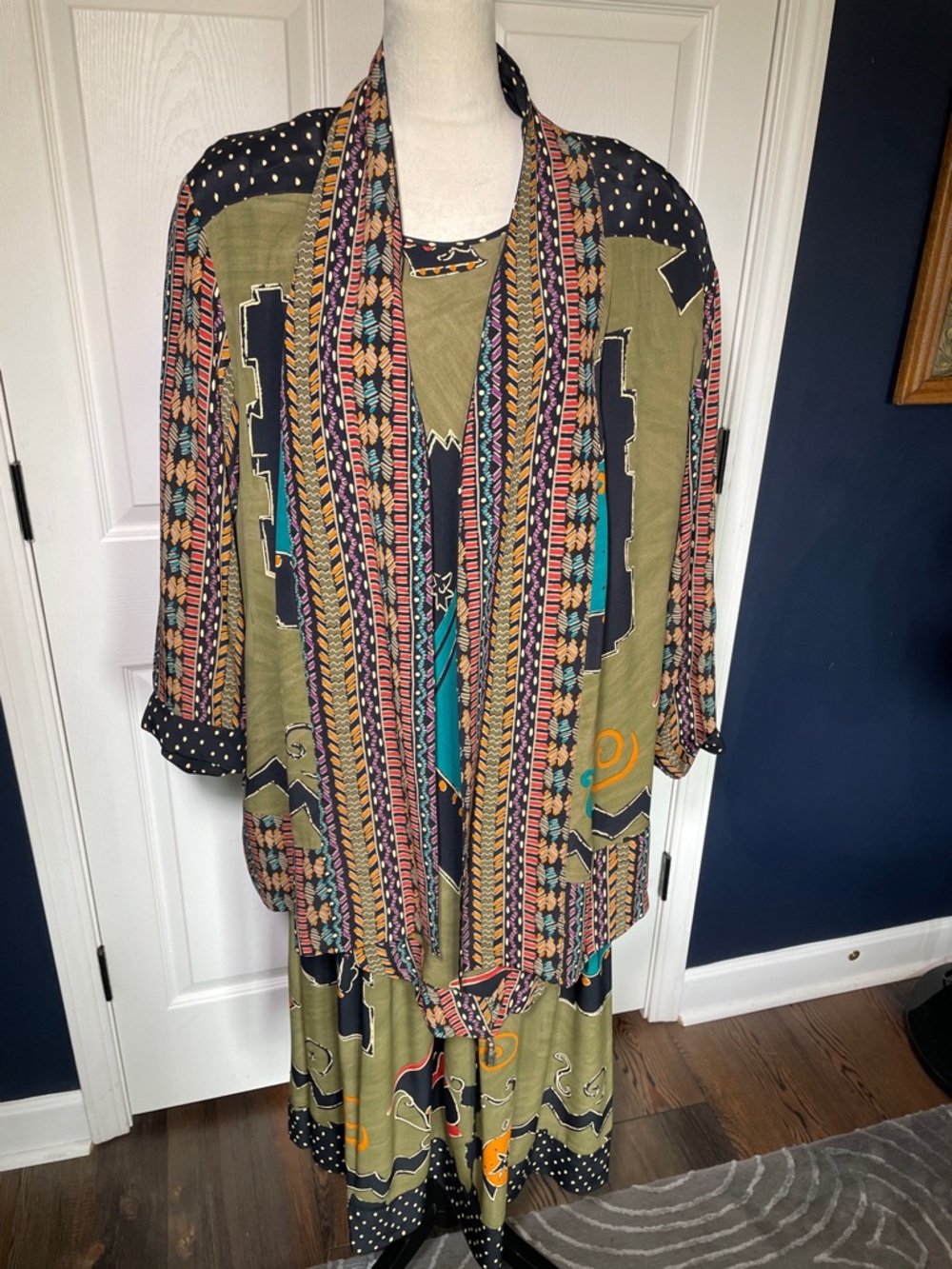 Vintage Carole Little Bohemian Olive Multicolor Patterned 3 Piece Set Size XL